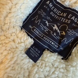 American Eagle Green Faux Fur Hooded Jacket Women’s Size L 🌿